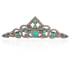 Wedding Tiaras 17 Carat Rose Cut Diamond & Emerald 36.25 Gms 925 Sterling Silver