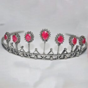 bridal tiara 35 Carat Rose Cut Diamond & Ruby 38 Gms 925 Sterling Silver