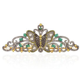 Princess Tiara 25 Carat Rose Cut Diamond & Emerald, Topaz 64.5 Gms 925 Sterling Silver
