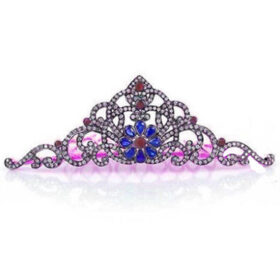 wedding Crown 10.85 Carat Rose Cut Diamond & Ruby, Sapphire 49.25 Gms 925 Sterling Silver