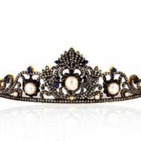 Handmade Tiaras 19.5 Carat Rose Cut Diamond & Pearl, Sapphire 47.5 Gms 925 Sterling Silver