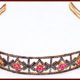 Birthday Headband 12.1 Carat Rose Cut Diamond & Ruby 35 Gms 925 Sterling Silver