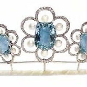 Girls Tiara 53.85 Carat Rose Cut Diamond & Blue Topaz, Pearl 45.86 Gms 925 Sterling Silver