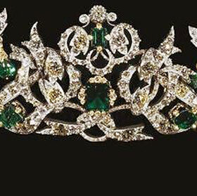 Girls Crown 40.2 Carat Rose Cut Diamond & Emerald 70.4 Gms 925 Sterling Silver