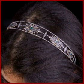 Princess Headband 22.65 Carat Rose Cut Diamond & Emerald, Topaz 42.71 Gms 925 Sterling Silver