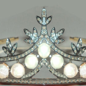 Flower Tiara 41.88 Carat Rose Cut Diamond & Pearl 46.77 Gms 925 Sterling Silver