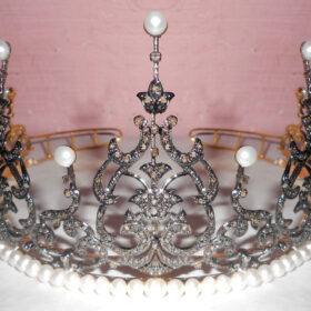 Princess Tiara 64.4 Carat Rose Cut Diamond & Pearl 82.65 Gms 925 Sterling Silver