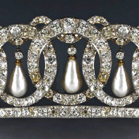 Princess Tiara 42.45 Carat Rose Cut Diamond & Pearl 62.8 Gms 925 Sterling Silver