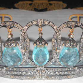 Queen Crown 66.8 Carat Rose Cut Diamond & Blue Topaz 80.5 Gms 925 Sterling Silver