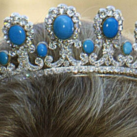 bridal tiara 52 Carat Rose Cut Diamond & Turquiose 75.95 Gms 925 Sterling Silver
