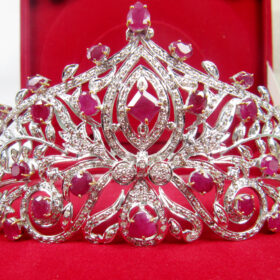 Girls Crown 38.6 Carat Rose Cut Diamond & Ruby 65.27 Gms 925 Sterling Silver