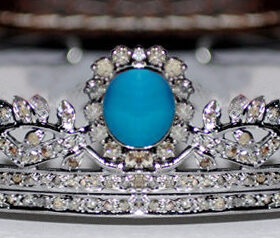 Princess Tiara 26.7 Carat Rose Cut Diamond & Turquiose 42.75 Gms 925 Sterling Silver