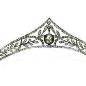 Princess Tiara 9.7 Carat Rose Cut Diamond & Pearl 47.5 Gms 925 Sterling Silver