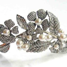 Vintage tiara 79 Carat Rose Cut Diamond & Pearl 72 Gms 925 Sterling Silver