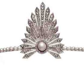 Art Deco Tiara 37.2 Carat Rose Cut Diamond & Pearl 32.45 Gms 925 Sterling Silver