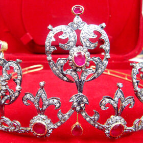 Birthday Crown 31 Carat Rose Cut Diamond & Ruby 58.75 Gms 925 Sterling Silver