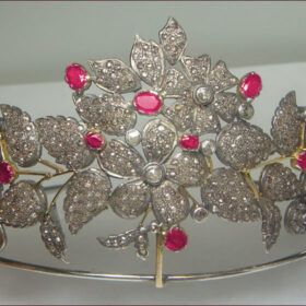 Queen Crown 32 Carat Rose Cut Diamond & Ruby 70 Gms 925 Sterling Silver