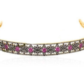 Birthday Headband 14.5 Carat Rose Cut Diamond & Ruby 45 Gms 925 Sterling Silver