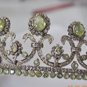 Princess Tiara 36 Carat Rose Cut Diamond & Peridot 58.8 Gms 925 Sterling Silver