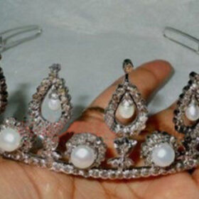 Pearl Tiara 46 Carat Rose Cut Diamond & Pearl 46.65 Gms 925 Sterling Silver