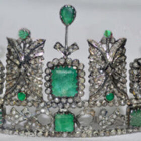 Princess Tiara 127 Carat Rose Cut Diamond & Emerald 109.921 Gms 925 Sterling Silver