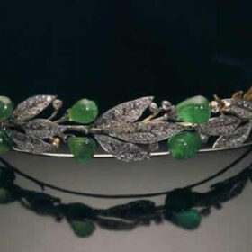 Victorian Headband 28 Carat Rose Cut Diamond & Emerald 40.55 Gms 925 Sterling Silver