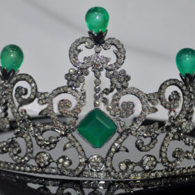 Bridal Crown 74 Carat Rose Cut Diamond & Emerald 89.3 Gms 925 Sterling Silver