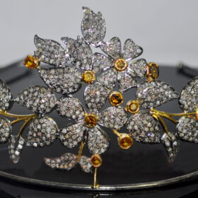 Victorian Crown 30 Carat Rose Cut Diamond & Golden Topaz 65 Gms 925 Sterling Silver