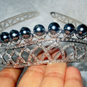 bridal tiara 62 Carat Rose Cut Diamond & Pearl 60.3 Gms 925 Sterling Silver