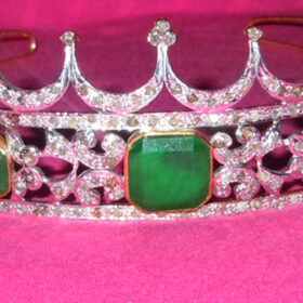 Wedding Tiaras 47.25 Carat Rose Cut Diamond & Emerald 50.12 Gms 925 Sterling Silver