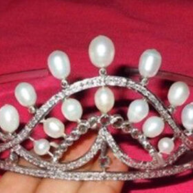 bridal tiara 31 Carat Rose Cut Diamond & Pearl 48.97 Gms 925 Sterling Silver