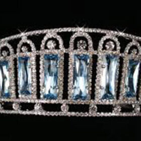 Reproduction Crown 128 Carat Rose Cut Diamond & Blue Topaz 120.53 Gms 925 Sterling Silver