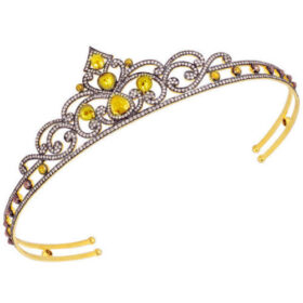 Princess Tiara 25 Carat Rose Cut Diamond & Yellow Topaz 42 Gms 925 Sterling Silver