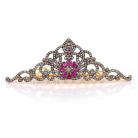 Wedding Tiaras 17 Carat Rose Cut Diamond & Ruby, Topaz 37.2 Gms 925 Sterling Silver