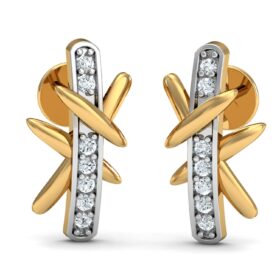 Bold gold earrings 0.14 Ct Diamond Solid 14K Gold