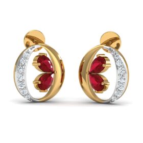 Floral gemstone earrings 0.16 Ct Diamond Solid 14K Gold