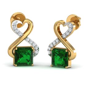 Contemporary gemstone earrings 0.18 Ct Diamond Solid 14K Gold