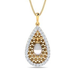 Precious Pearl Diamond Pendant 0.34 Ct Diamond Solid 14K Gold