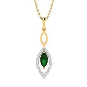 Innovative Emerald Pendant 0.24 Ct Diamond Solid 14K Gold