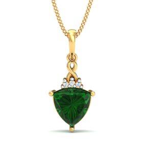 Bold Emerald Pendant 0.03 Ct Diamond Solid 14K Gold