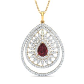 Casual Ruby Pendant 1.5 Ct Diamond Solid 14K Gold