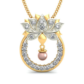 Elegant Religious Pearl Diamond Pendant 0.24 Ct Diamond Solid 14K Gold