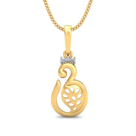 Flawless Religious Om Pendant 0.03 Ct Diamond Solid 14K Gold