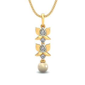 Fashionable Religious Pearl Diamond Pendant 0.07 Ct Diamond Solid 14K Gold