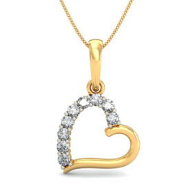 Stylish Gold Heart Necklace 0.09 Ct Diamond Solid 14K Gold