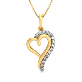 Innovative Gold Heart Necklace 0.15 Ct Diamond Solid 14K Gold