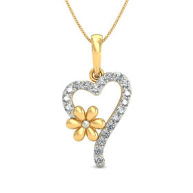 Designer Heart Necklace 0.19 Ct Diamond Solid 14K Gold
