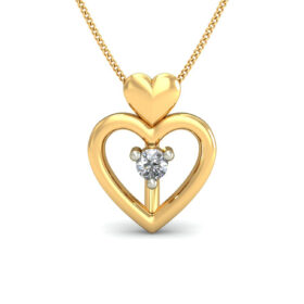 Handmade Gold Heart Necklace 0.02 Ct Diamond Solid 14K Gold