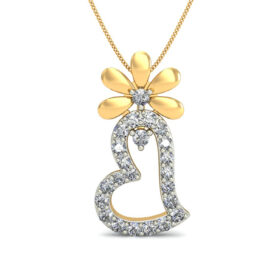 Glittering Gold Heart Necklace 0.23 Ct Diamond Solid 14K Gold