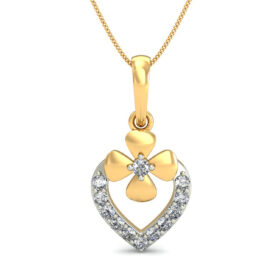 Floral Heart Pendants 0.12 Ct Diamond Solid 14K Gold
